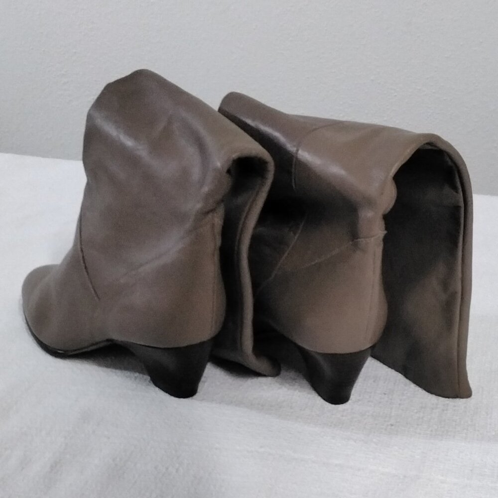 vintage mister boots Women Size 7.5 Midcalf Pewter Soft Leather 2" heel